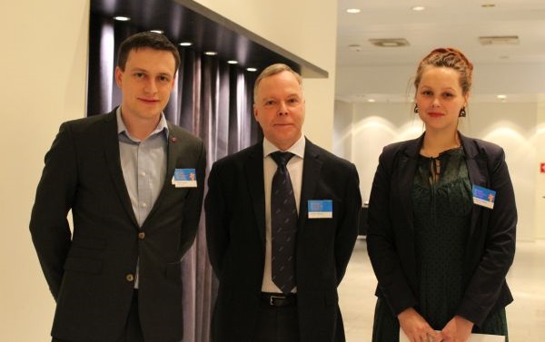 Nokia Award ceremony, November 2018. From left to right: <br /> Dr. Asadchy, Prof. Tretyakov, and M.Sc. Tcvetkova.