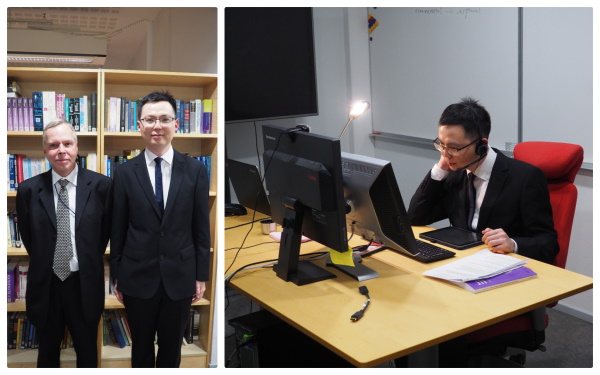Xuchen's public examination. Supervisor Prof. Tretyakov and Dr. Wang, May 2020. Opponent Assist. Prof. Gómez-Díaz participated remotely.