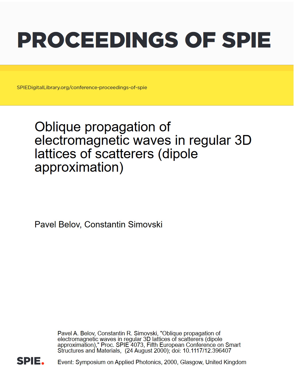 Oblique propagation of electromagnetic waves in regular 3D lattices of scatterers (dipole approximation)